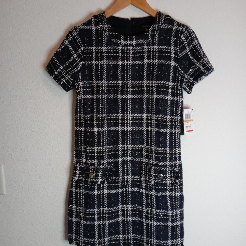 Blue/White Plaid S/S Crew Neck Mini Dress Size 3
